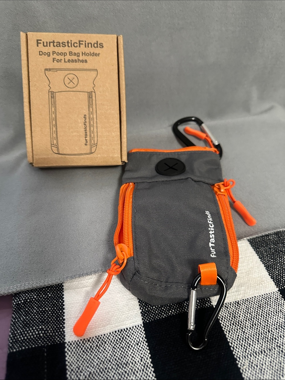 Gray & Orange Dog Waste Bag Holder - Clip-On for Leashes NWT